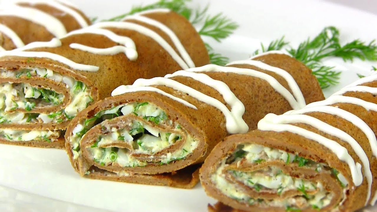 Блинные печеночные рулетики с плавленым сыром и чесноком